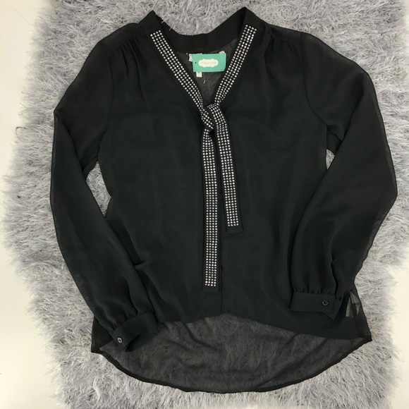 NWOT Black Sheer Embellished Blouse - Picture 10 of 13